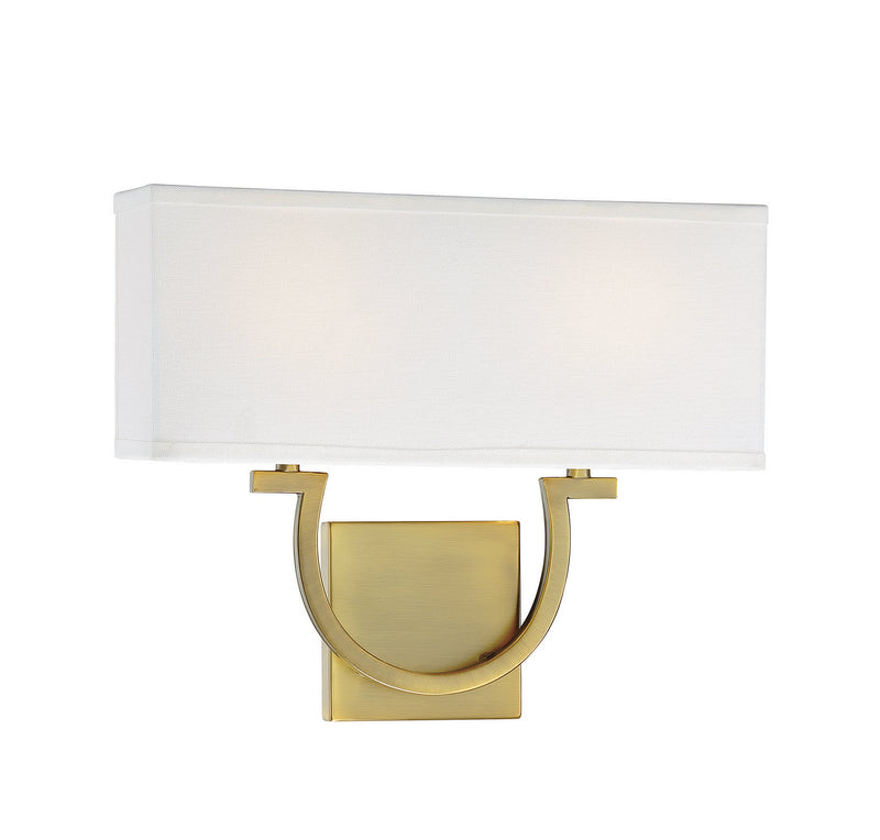 Two Light Wall Sconce<br /><span style="color:#4AB0CE;">Entrega: 4-10 dias en USA</span><br /><span style="color:#4AB0CE;font-size:60%;">PREGUNTE POR ENTREGA EN PANAMA</span><br />Collection: Rhodes<br />Finish: Warm Brass