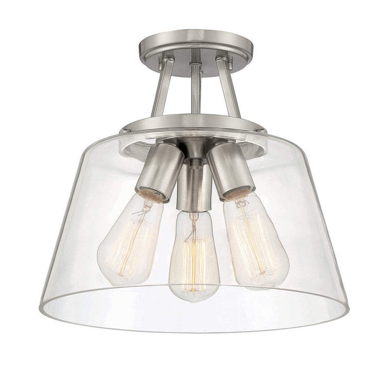 Three Light Semi-Flush Mount<br /><span style="color:#4AB0CE;">Entrega: 4-10 dias en USA</span><br /><span style="color:#4AB0CE;font-size:60%;">PREGUNTE POR ENTREGA EN PANAMA</span><br />Collection: Calhoun<br />Finish: Satin Nickel