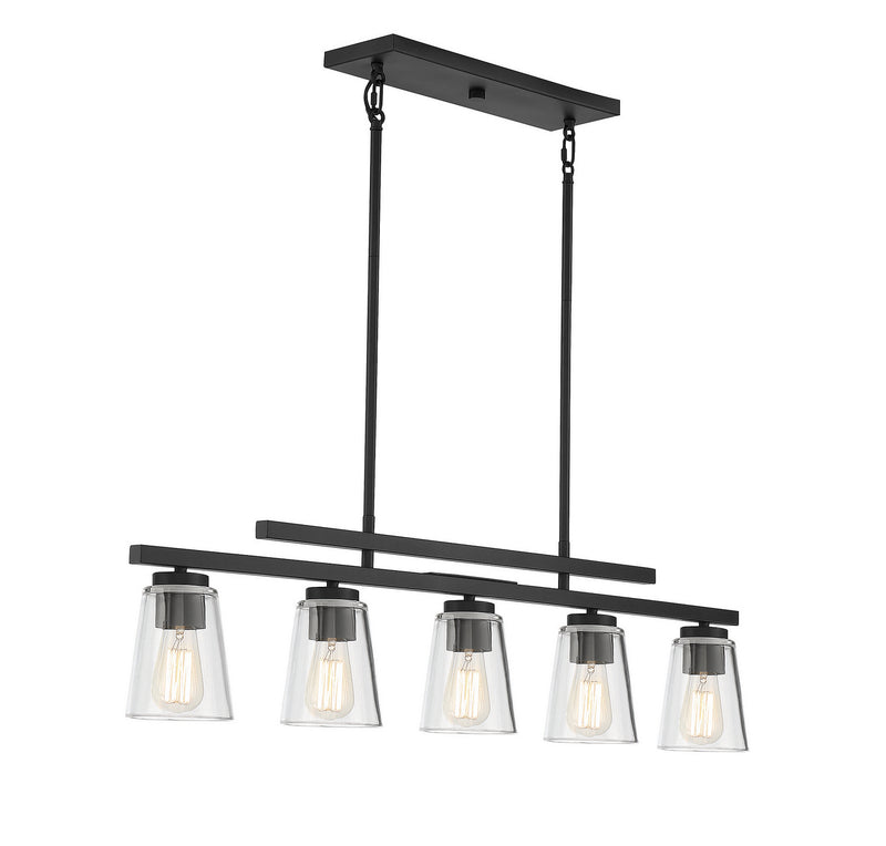 Five Light Linear Chandelier<br /><span style="color:#4AB0CE;">Entrega: 4-10 dias en USA</span><br /><span style="color:#4AB0CE;font-size:60%;">PREGUNTE POR ENTREGA EN PANAMA</span><br />Collection: Calhoun<br />Finish: Matte Black