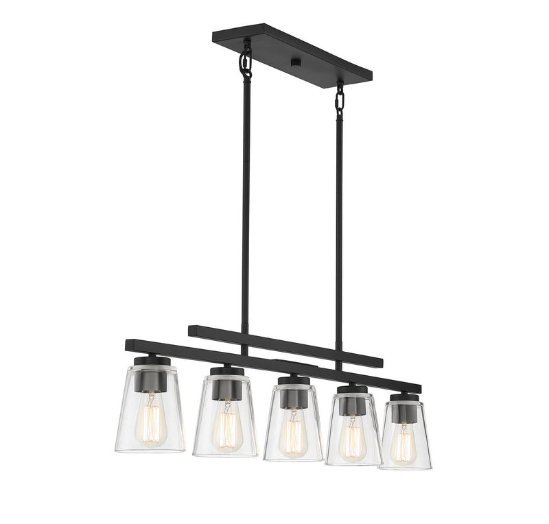 Five Light Linear Chandelier<br /><span style="color:#4AB0CE;">Entrega: 4-10 dias en USA</span><br /><span style="color:#4AB0CE;font-size:60%;">PREGUNTE POR ENTREGA EN PANAMA</span><br />Collection: Calhoun<br />Finish: Matte Black