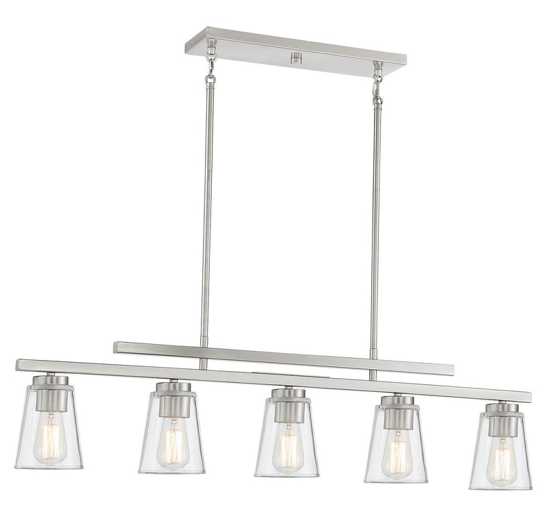 Five Light Linear Chandelier<br /><span style="color:#4AB0CE;">Entrega: 4-10 dias en USA</span><br /><span style="color:#4AB0CE;font-size:60%;">PREGUNTE POR ENTREGA EN PANAMA</span><br />Collection: Calhoun<br />Finish: Satin Nickel