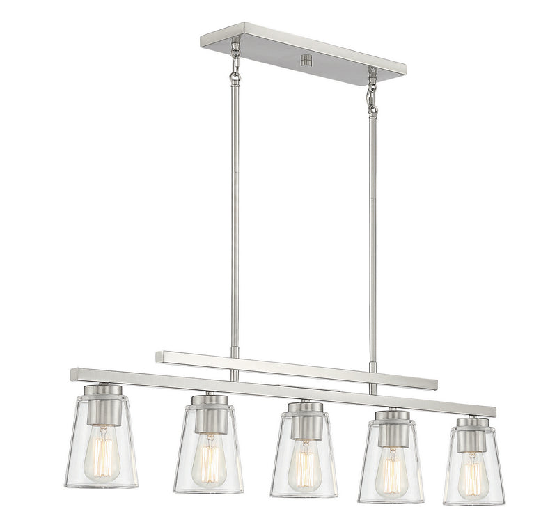 Five Light Linear Chandelier<br /><span style="color:#4AB0CE;">Entrega: 4-10 dias en USA</span><br /><span style="color:#4AB0CE;font-size:60%;">PREGUNTE POR ENTREGA EN PANAMA</span><br />Collection: Calhoun<br />Finish: Satin Nickel