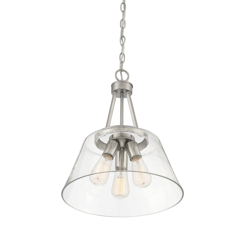 Three Light Pendant<br /><span style="color:#4AB0CE;">Entrega: 4-10 dias en USA</span><br /><span style="color:#4AB0CE;font-size:60%;">PREGUNTE POR ENTREGA EN PANAMA</span><br />Collection: Calhoun<br />Finish: Satin Nickel