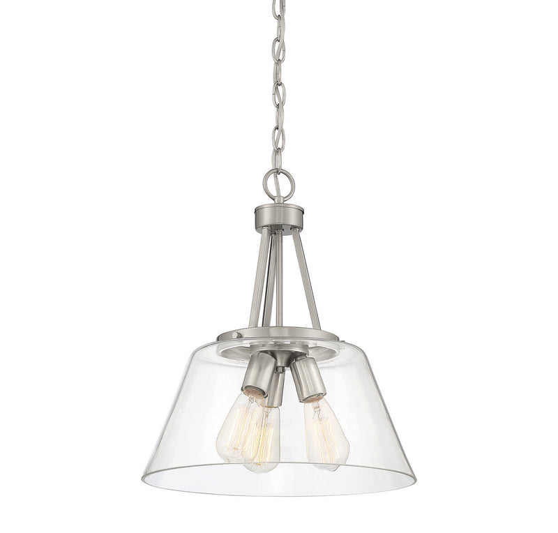 Three Light Pendant<br /><span style="color:#4AB0CE;">Entrega: 4-10 dias en USA</span><br /><span style="color:#4AB0CE;font-size:60%;">PREGUNTE POR ENTREGA EN PANAMA</span><br />Collection: Calhoun<br />Finish: Satin Nickel