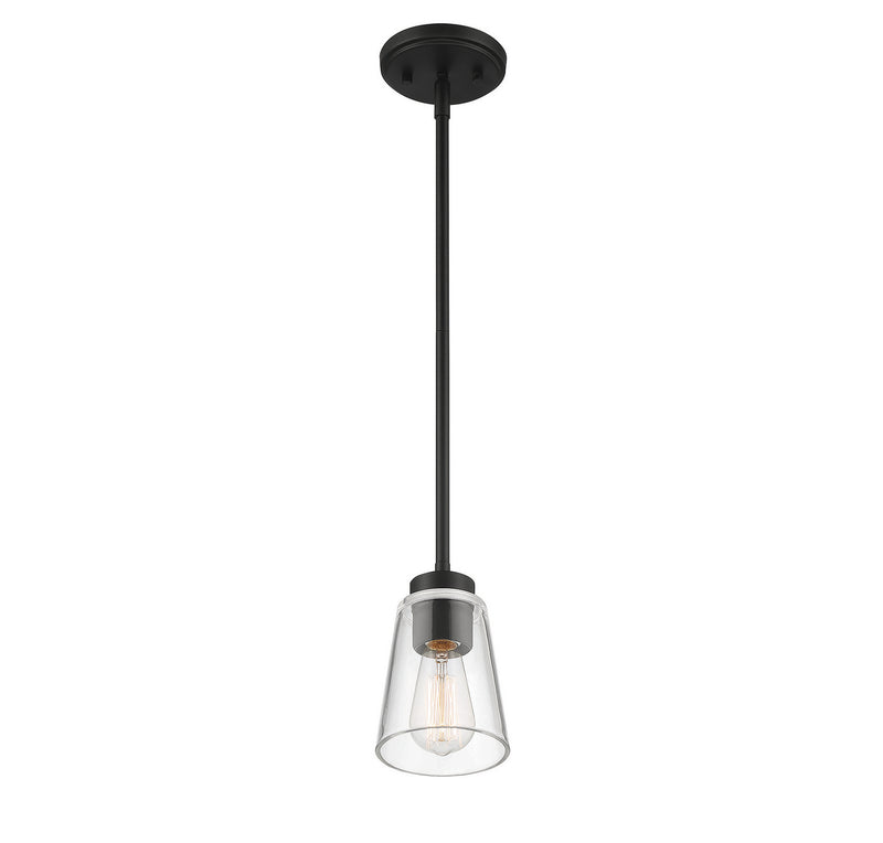 One Light Mini-Pendant<br /><span style="color:#4AB0CE;">Entrega: 2-3 semanas en USA</span><br /><span style="color:#4AB0CE;font-size:60%;">PREGUNTE POR ENTREGA EN PANAMA</span><br />Collection: Calhoun<br />Finish: Matte Black