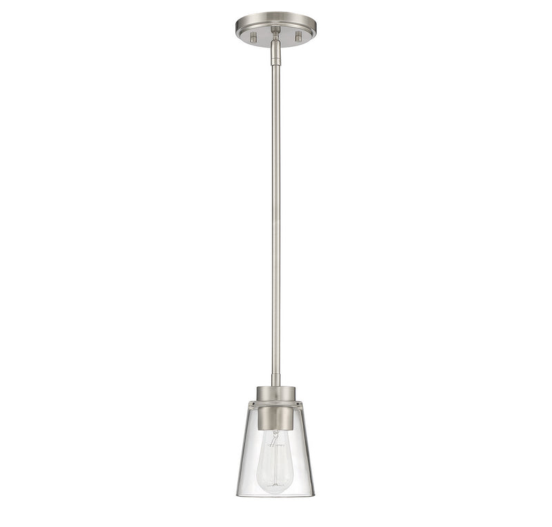 One Light Mini-Pendant<br /><span style="color:#4AB0CE;">Entrega: 4-10 dias en USA</span><br /><span style="color:#4AB0CE;font-size:60%;">PREGUNTE POR ENTREGA EN PANAMA</span><br />Collection: Calhoun<br />Finish: Satin Nickel