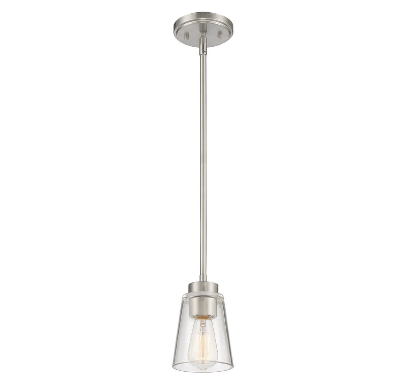 One Light Mini-Pendant<br /><span style="color:#4AB0CE;">Entrega: 4-10 dias en USA</span><br /><span style="color:#4AB0CE;font-size:60%;">PREGUNTE POR ENTREGA EN PANAMA</span><br />Collection: Calhoun<br />Finish: Satin Nickel