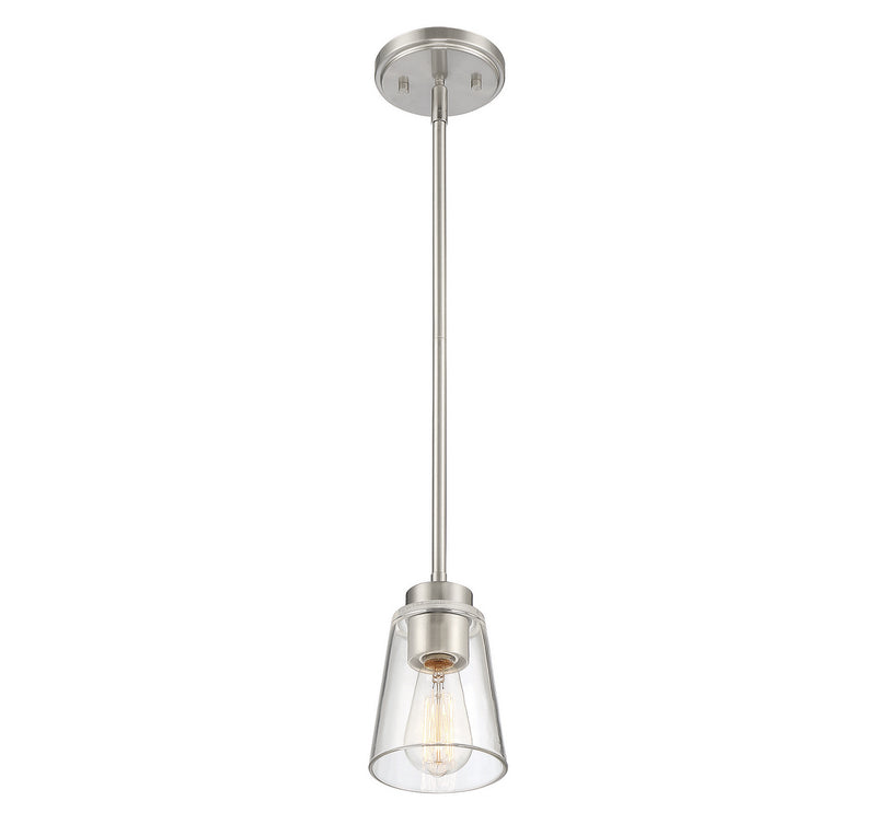 One Light Mini-Pendant<br /><span style="color:#4AB0CE;">Entrega: 4-10 dias en USA</span><br /><span style="color:#4AB0CE;font-size:60%;">PREGUNTE POR ENTREGA EN PANAMA</span><br />Collection: Calhoun<br />Finish: Satin Nickel