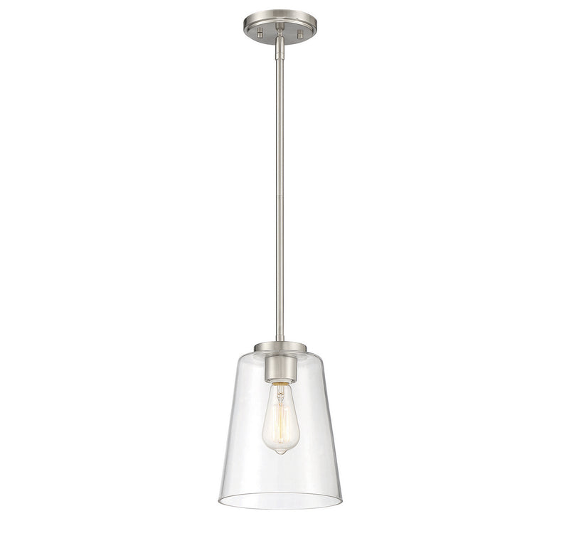 One Light Mini-Pendant<br /><span style="color:#4AB0CE;">Entrega: 4-10 dias en USA</span><br /><span style="color:#4AB0CE;font-size:60%;">PREGUNTE POR ENTREGA EN PANAMA</span><br />Collection: Calhoun<br />Finish: Satin Nickel