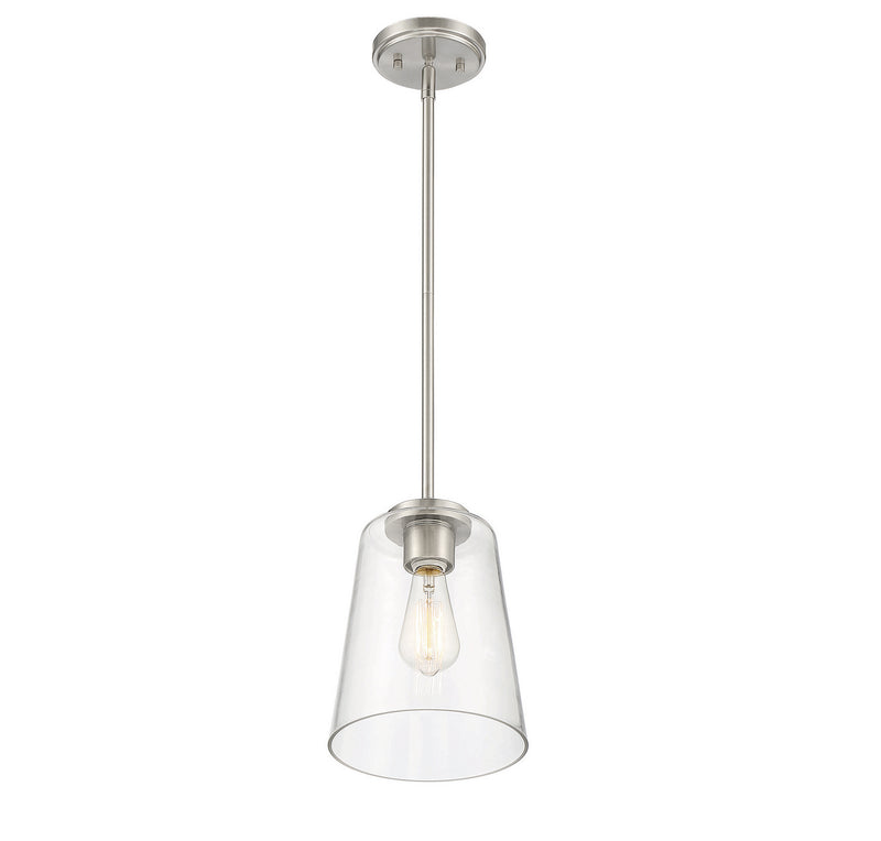 One Light Mini-Pendant<br /><span style="color:#4AB0CE;">Entrega: 4-10 dias en USA</span><br /><span style="color:#4AB0CE;font-size:60%;">PREGUNTE POR ENTREGA EN PANAMA</span><br />Collection: Calhoun<br />Finish: Satin Nickel