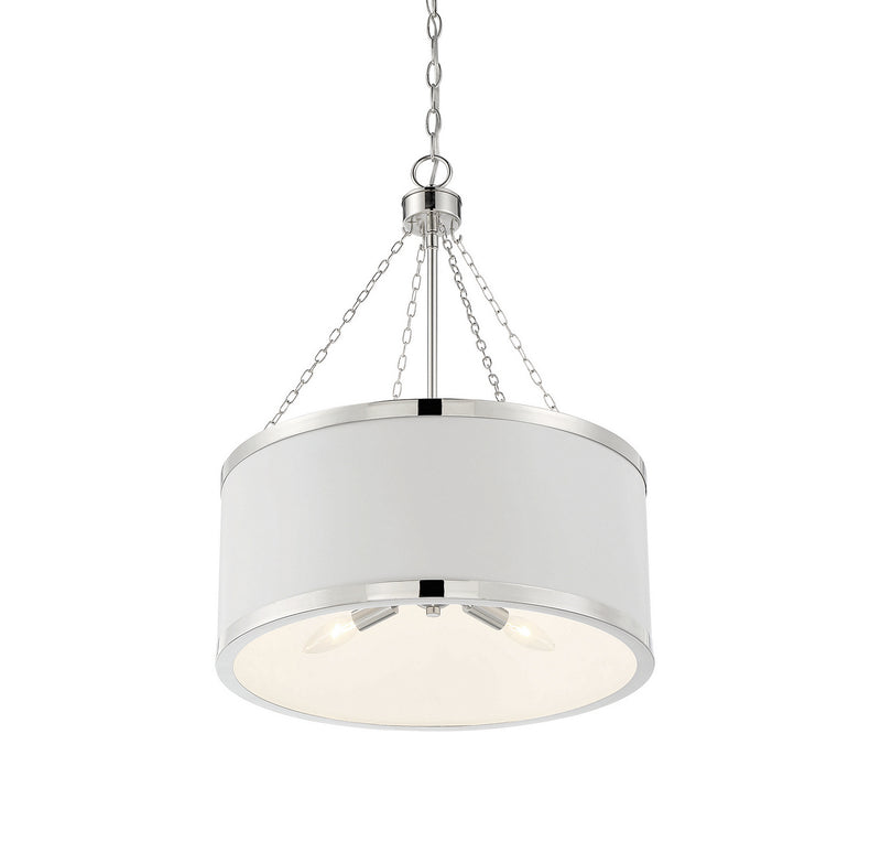 Six Light Pendant<br /><span style="color:#4AB0CE;">Entrega: 4-10 dias en USA</span><br /><span style="color:#4AB0CE;font-size:60%;">PREGUNTE POR ENTREGA EN PANAMA</span><br />Collection: Delphi<br />Finish: White with Polished Nickel Acccents