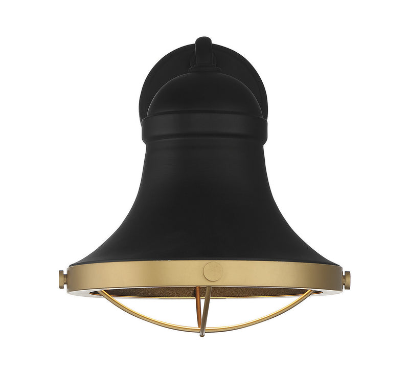 One Light Wall Sconce<br /><span style="color:#4AB0CE;">Entrega: 4-10 dias en USA</span><br /><span style="color:#4AB0CE;font-size:60%;">PREGUNTE POR ENTREGA EN PANAMA</span><br />Collection: Belmont<br />Finish: Textured Black with Warm Brass Accents