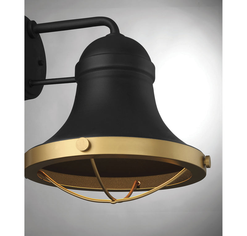 One Light Wall Sconce<br /><span style="color:#4AB0CE;">Entrega: 4-10 dias en USA</span><br /><span style="color:#4AB0CE;font-size:60%;">PREGUNTE POR ENTREGA EN PANAMA</span><br />Collection: Belmont<br />Finish: Textured Black with Warm Brass Accents