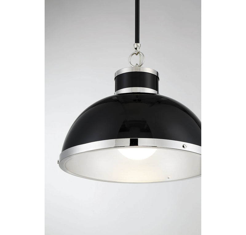 One Light Pendant<br /><span style="color:#4AB0CE;">Entrega: 4-10 dias en USA</span><br /><span style="color:#4AB0CE;font-size:60%;">PREGUNTE POR ENTREGA EN PANAMA</span><br />Collection: Corning<br />Finish: Black with Polished Nickel Accents