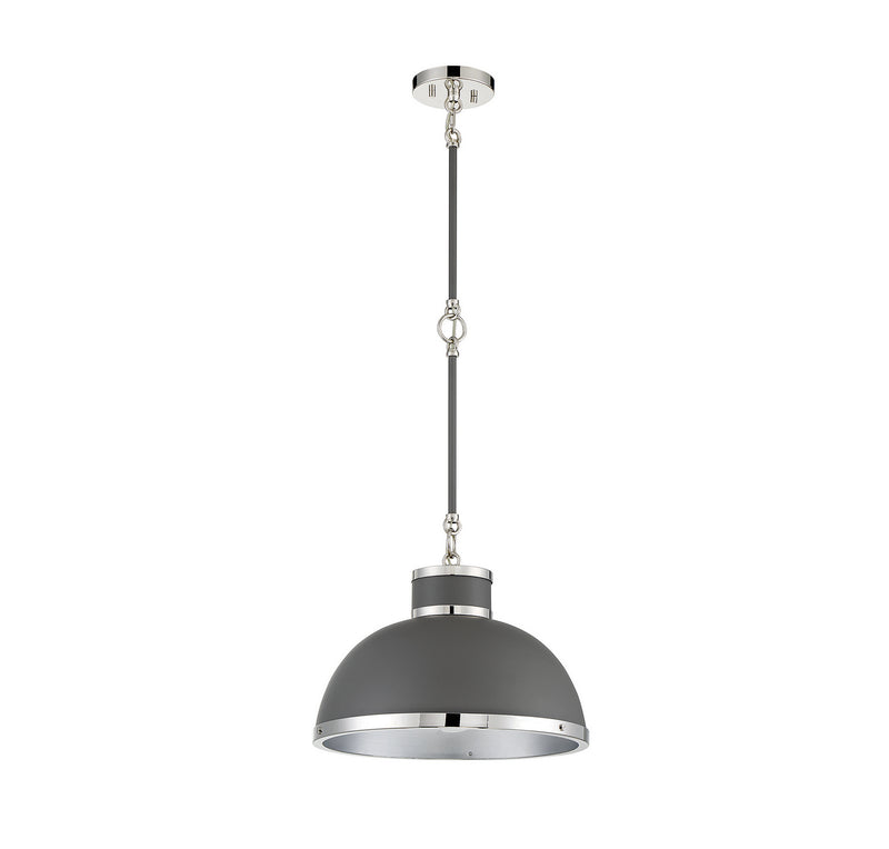 One Light Pendant<br /><span style="color:#4AB0CE;">Entrega: 4-10 dias en USA</span><br /><span style="color:#4AB0CE;font-size:60%;">PREGUNTE POR ENTREGA EN PANAMA</span><br />Collection: Corning<br />Finish: Gray with Polished Nickel Accents