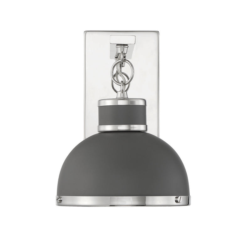 One Light Wall Sconce<br /><span style="color:#4AB0CE;">Entrega: 4-10 dias en USA</span><br /><span style="color:#4AB0CE;font-size:60%;">PREGUNTE POR ENTREGA EN PANAMA</span><br />Collection: Corning<br />Finish: Gray with Polished Nickel Accents