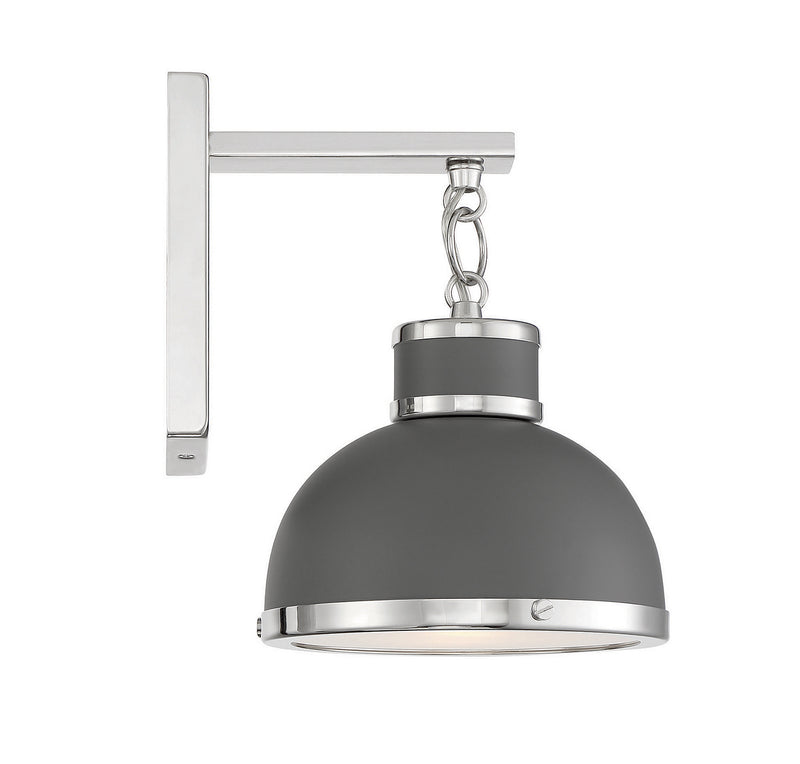 One Light Wall Sconce<br /><span style="color:#4AB0CE;">Entrega: 4-10 dias en USA</span><br /><span style="color:#4AB0CE;font-size:60%;">PREGUNTE POR ENTREGA EN PANAMA</span><br />Collection: Corning<br />Finish: Gray with Polished Nickel Accents