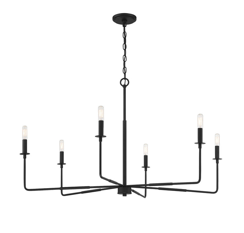 Six Light Chandelier<br /><span style="color:#4AB0CE;">Entrega: 4-10 dias en USA</span><br /><span style="color:#4AB0CE;font-size:60%;">PREGUNTE POR ENTREGA EN PANAMA</span><br />Collection: Salerno<br />Finish: Matte Black