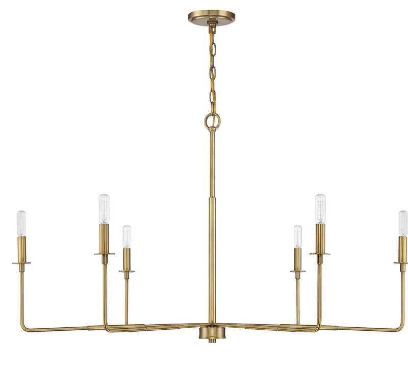 Six Light Chandelier<br /><span style="color:#4AB0CE;">Entrega: 4-10 dias en USA</span><br /><span style="color:#4AB0CE;font-size:60%;">PREGUNTE POR ENTREGA EN PANAMA</span><br />Collection: Salerno<br />Finish: Warm Brass