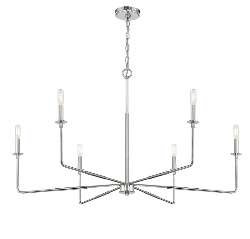 Six Light Chandelier<br /><span style="color:#4AB0CE;">Entrega: 4-10 dias en USA</span><br /><span style="color:#4AB0CE;font-size:60%;">PREGUNTE POR ENTREGA EN PANAMA</span><br />Collection: Salerno<br />Finish: Polished Nickel