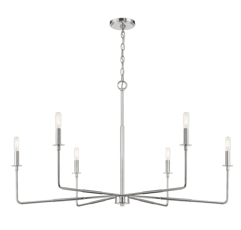 Six Light Chandelier<br /><span style="color:#4AB0CE;">Entrega: 4-10 dias en USA</span><br /><span style="color:#4AB0CE;font-size:60%;">PREGUNTE POR ENTREGA EN PANAMA</span><br />Collection: Salerno<br />Finish: Polished Nickel