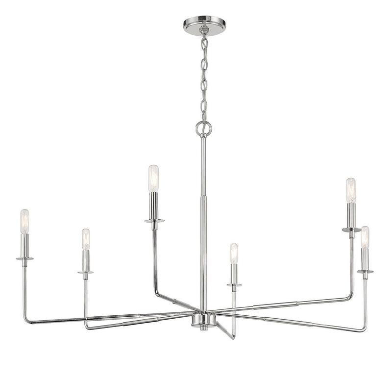 Six Light Chandelier<br /><span style="color:#4AB0CE;">Entrega: 4-10 dias en USA</span><br /><span style="color:#4AB0CE;font-size:60%;">PREGUNTE POR ENTREGA EN PANAMA</span><br />Collection: Salerno<br />Finish: Polished Nickel