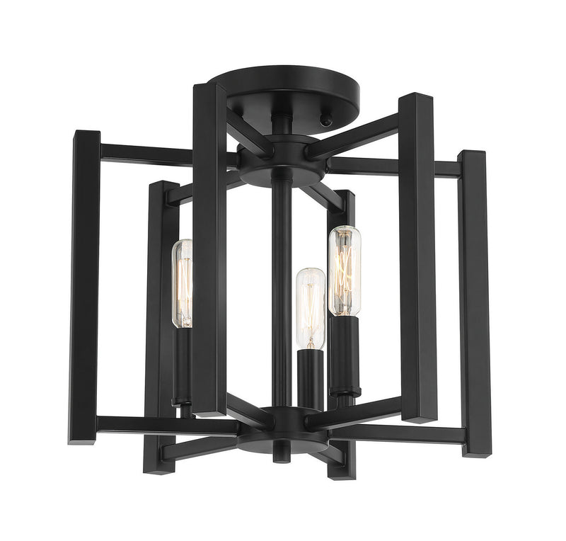 Three Light Semi-Flush Mount<br /><span style="color:#4AB0CE;">Entrega: 4-10 dias en USA</span><br /><span style="color:#4AB0CE;font-size:60%;">PREGUNTE POR ENTREGA EN PANAMA</span><br />Collection: Benson<br />Finish: Matte Black