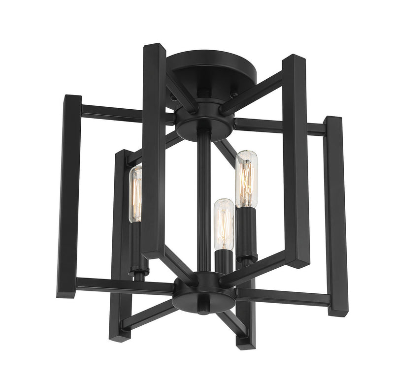 Three Light Semi-Flush Mount<br /><span style="color:#4AB0CE;">Entrega: 4-10 dias en USA</span><br /><span style="color:#4AB0CE;font-size:60%;">PREGUNTE POR ENTREGA EN PANAMA</span><br />Collection: Benson<br />Finish: Matte Black