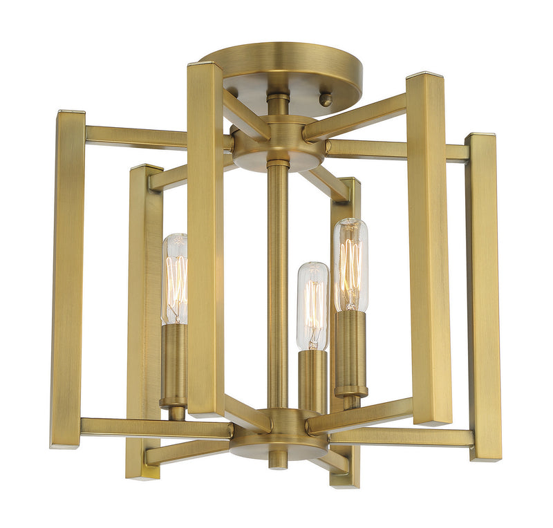 Three Light Semi-Flush Mount<br /><span style="color:#4AB0CE;">Entrega: 4-10 dias en USA</span><br /><span style="color:#4AB0CE;font-size:60%;">PREGUNTE POR ENTREGA EN PANAMA</span><br />Collection: Benson<br />Finish: Warm Brass