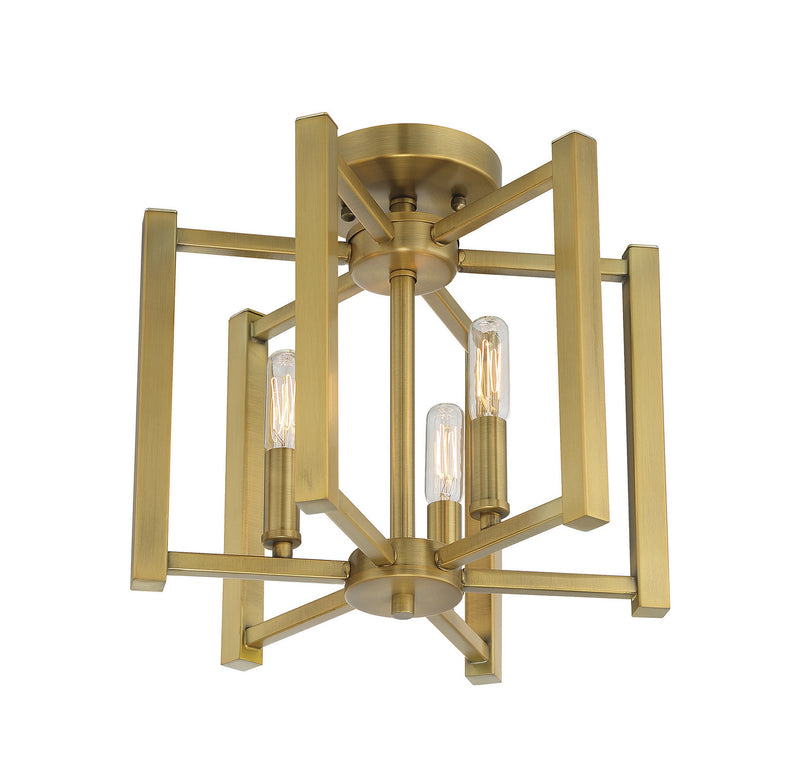 Three Light Semi-Flush Mount<br /><span style="color:#4AB0CE;">Entrega: 4-10 dias en USA</span><br /><span style="color:#4AB0CE;font-size:60%;">PREGUNTE POR ENTREGA EN PANAMA</span><br />Collection: Benson<br />Finish: Warm Brass