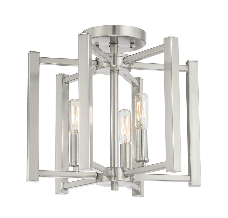 Three Light Semi-Flush Mount<br /><span style="color:#4AB0CE;">Entrega: 4-10 dias en USA</span><br /><span style="color:#4AB0CE;font-size:60%;">PREGUNTE POR ENTREGA EN PANAMA</span><br />Collection: Benson<br />Finish: Satin Nickel