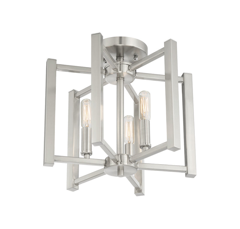 Three Light Semi-Flush Mount<br /><span style="color:#4AB0CE;">Entrega: 4-10 dias en USA</span><br /><span style="color:#4AB0CE;font-size:60%;">PREGUNTE POR ENTREGA EN PANAMA</span><br />Collection: Benson<br />Finish: Satin Nickel