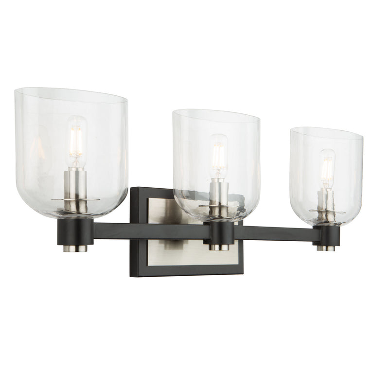 Three Light Vanity<br /><span style="color:#4AB0CE;">Entrega: 4-10 dias en USA</span><br /><span style="color:#4AB0CE;font-size:60%;">PREGUNTE POR ENTREGA EN PANAMA</span><br />Collection: Lyndon<br />Finish: Black and Brushed Nickel