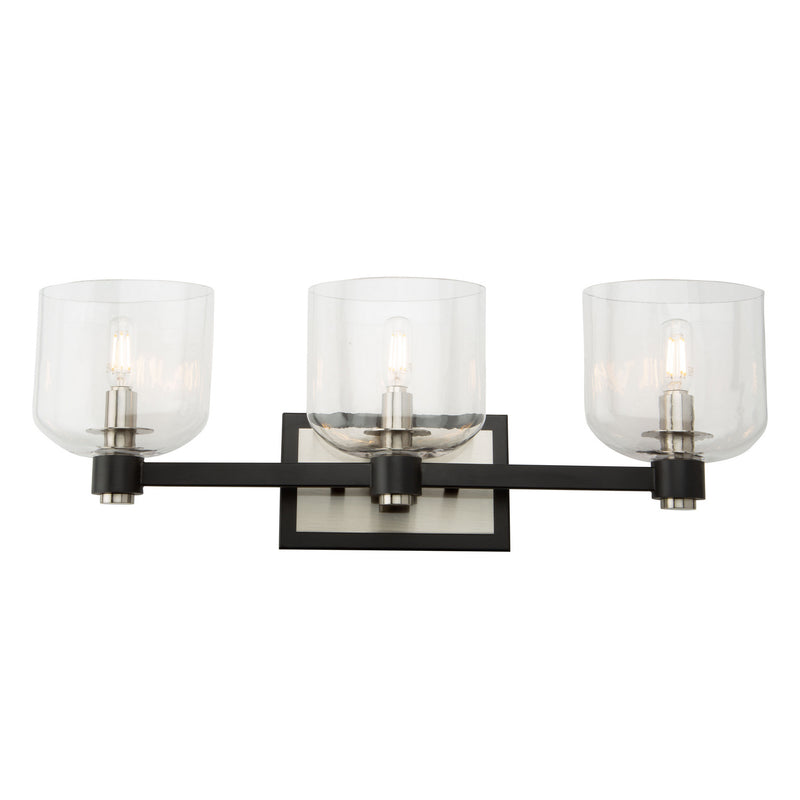 Three Light Vanity<br /><span style="color:#4AB0CE;">Entrega: 4-10 dias en USA</span><br /><span style="color:#4AB0CE;font-size:60%;">PREGUNTE POR ENTREGA EN PANAMA</span><br />Collection: Lyndon<br />Finish: Black and Brushed Nickel