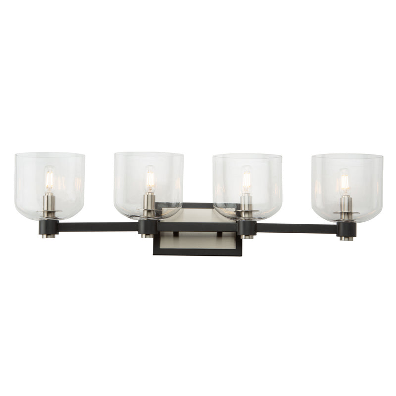 Four Light Vanity<br /><span style="color:#4AB0CE;">Entrega: 4-10 dias en USA</span><br /><span style="color:#4AB0CE;font-size:60%;">PREGUNTE POR ENTREGA EN PANAMA</span><br />Collection: Lyndon<br />Finish: Black and Brushed Nickel