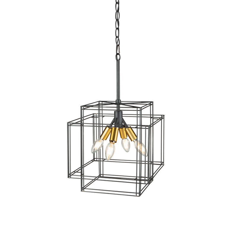 Four Light Pendant<br /><span style="color:#4AB0CE;">Entrega: 4-10 dias en USA</span><br /><span style="color:#4AB0CE;font-size:60%;">PREGUNTE POR ENTREGA EN PANAMA</span><br />Collection: Artisan<br />Finish: Black and Brushed Brass