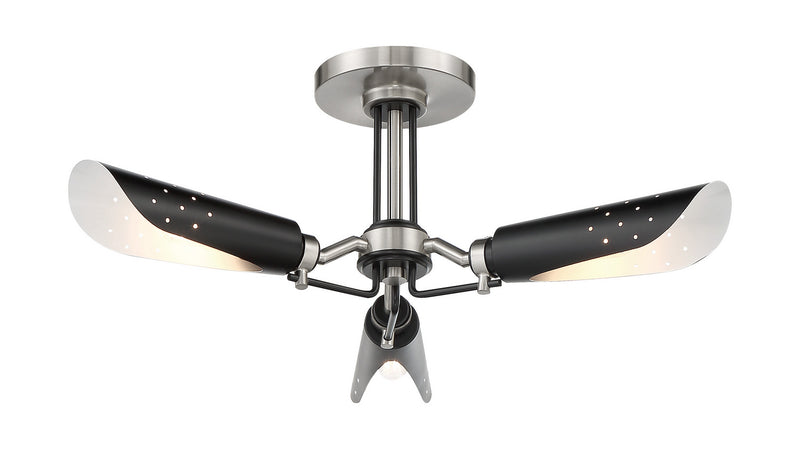 George Kovacs - P1693-691 - Three Light Semi Flush Mount - Turbine - Brushed Nickel and Coal Highlights
