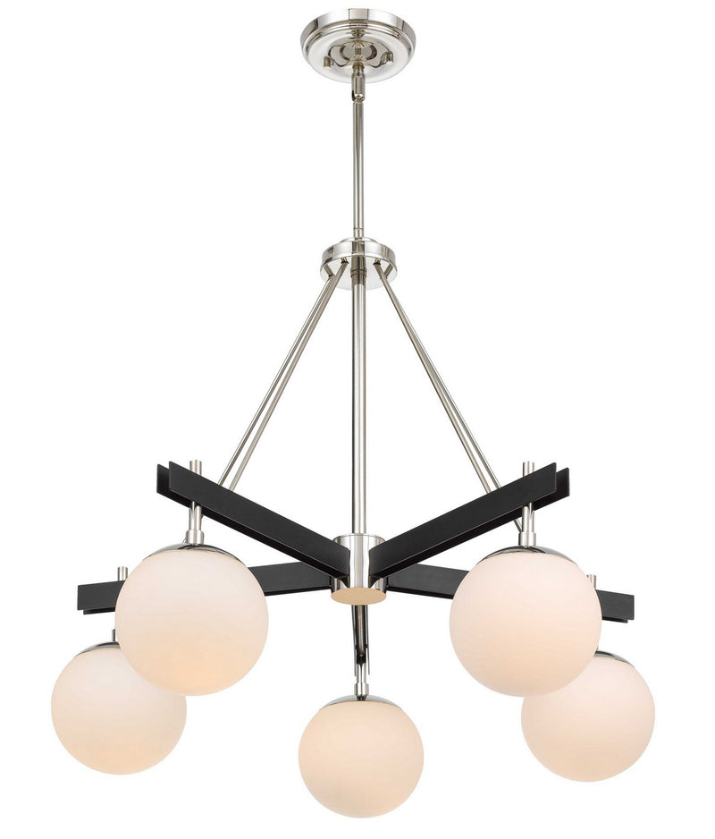 Five Light Chandelier<br /><span style="color:#4AB0CE;">Entrega: 4-10 dias en USA</span><br /><span style="color:#4AB0CE;font-size:60%;">PREGUNTE POR ENTREGA EN PANAMA</span><br />Collection: Allie<br />Finish: Black/Polished Nickel