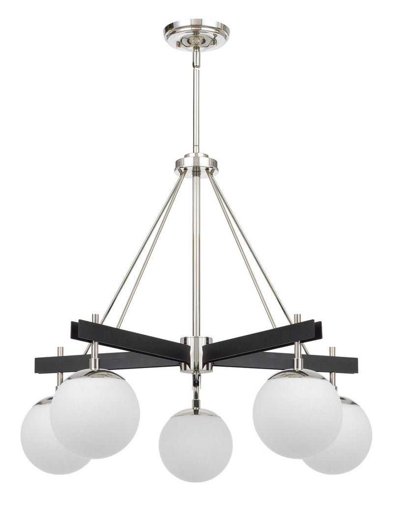 Five Light Chandelier<br /><span style="color:#4AB0CE;">Entrega: 4-10 dias en USA</span><br /><span style="color:#4AB0CE;font-size:60%;">PREGUNTE POR ENTREGA EN PANAMA</span><br />Collection: Allie<br />Finish: Black/Polished Nickel