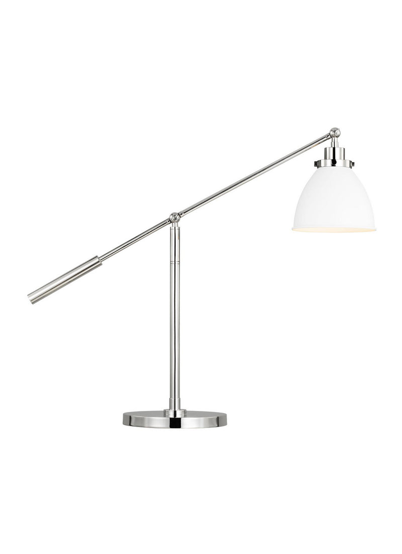 One Light Desk Lamp<br /><span style="color:#4AB0CE;">Entrega: 4-10 dias en USA</span><br /><span style="color:#4AB0CE;font-size:60%;">PREGUNTE POR ENTREGA EN PANAMA</span><br />Collection: Wellfleet<br />Finish: Matte White and Polished Nickel