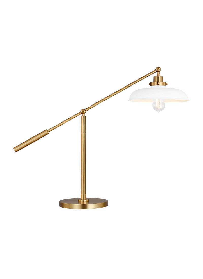 One Light Desk Lamp<br /><span style="color:#4AB0CE;">Entrega: 4-10 dias en USA</span><br /><span style="color:#4AB0CE;font-size:60%;">PREGUNTE POR ENTREGA EN PANAMA</span><br />Collection: Wellfleet<br />Finish: Matte White and Burnished Brass