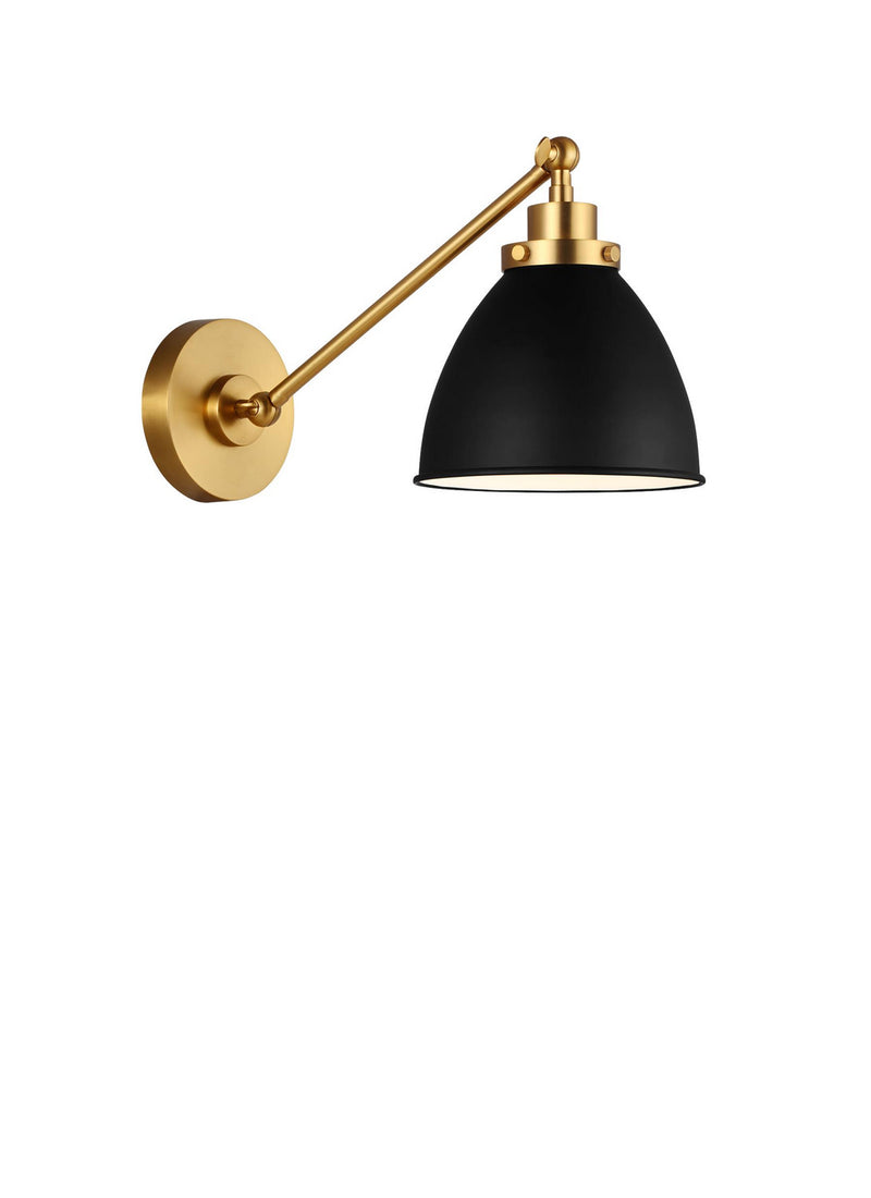 One Light Wall Sconce<br /><span style="color:#4AB0CE;">Entrega: 4-10 dias en USA</span><br /><span style="color:#4AB0CE;font-size:60%;">PREGUNTE POR ENTREGA EN PANAMA</span><br />Collection: Wellfleet<br />Finish: Midnight Black and Burnished Brass