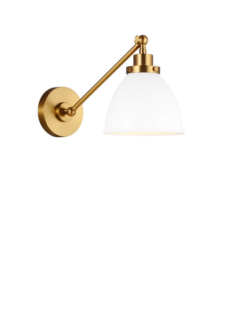 One Light Wall Sconce<br /><span style="color:#4AB0CE;">Entrega: 4-10 dias en USA</span><br /><span style="color:#4AB0CE;font-size:60%;">PREGUNTE POR ENTREGA EN PANAMA</span><br />Collection: Wellfleet<br />Finish: Matte White and Burnished Brass