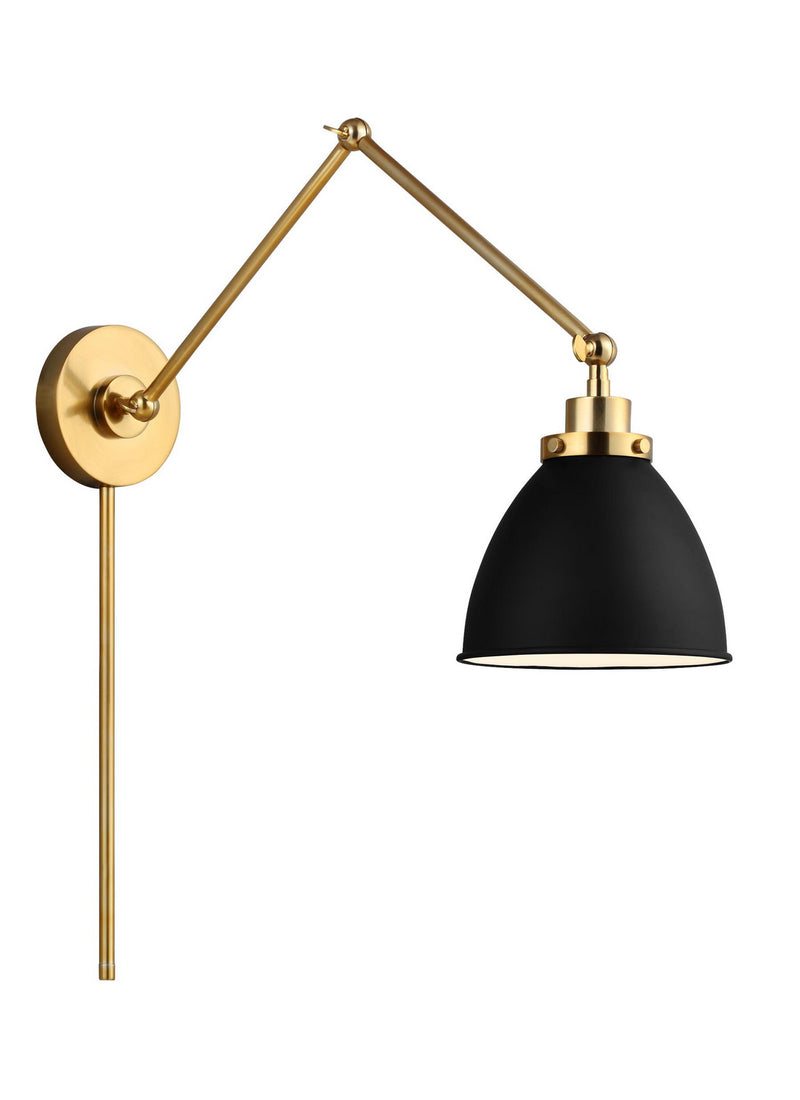One Light Wall Sconce<br /><span style="color:#4AB0CE;">Entrega: 11-12 semanas en USA</span><br /><span style="color:#4AB0CE;font-size:60%;">PREGUNTE POR ENTREGA EN PANAMA</span><br />Collection: Wellfleet<br />Finish: Midnight Black and Burnished Brass