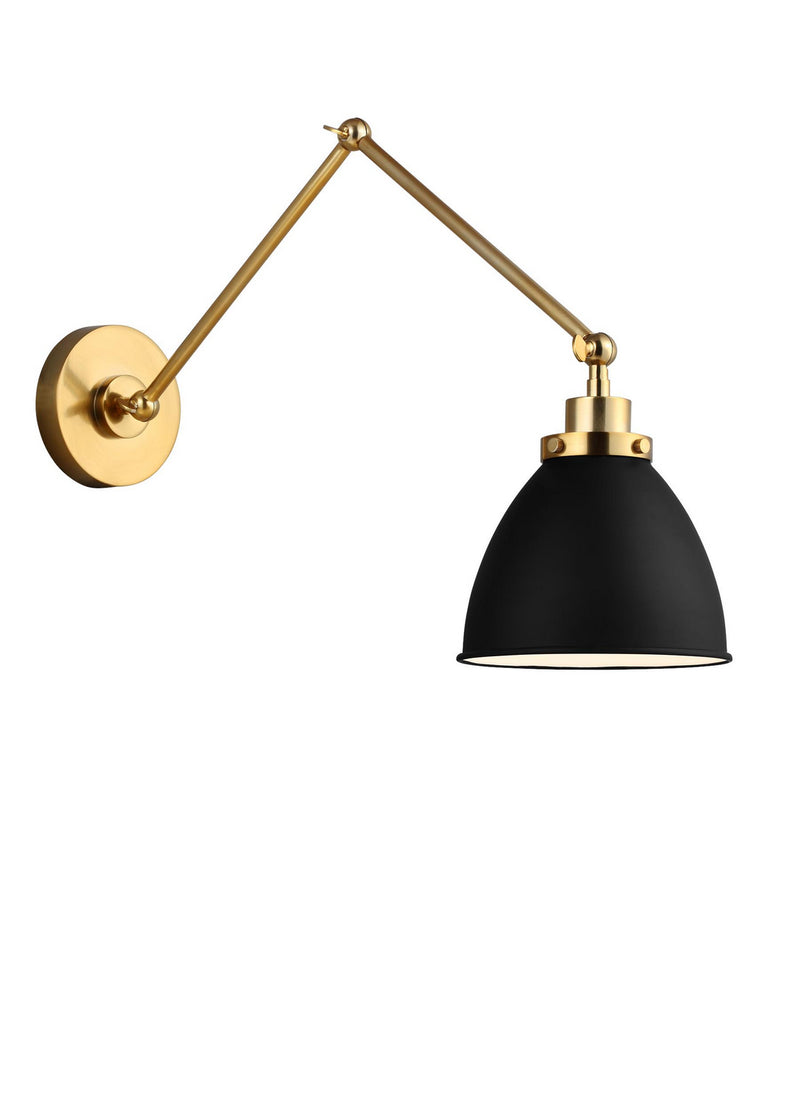 One Light Wall Sconce<br /><span style="color:#4AB0CE;">Entrega: 11-12 semanas en USA</span><br /><span style="color:#4AB0CE;font-size:60%;">PREGUNTE POR ENTREGA EN PANAMA</span><br />Collection: Wellfleet<br />Finish: Midnight Black and Burnished Brass
