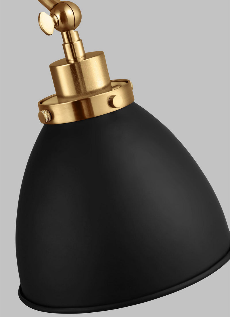 One Light Wall Sconce<br /><span style="color:#4AB0CE;">Entrega: 11-12 semanas en USA</span><br /><span style="color:#4AB0CE;font-size:60%;">PREGUNTE POR ENTREGA EN PANAMA</span><br />Collection: Wellfleet<br />Finish: Midnight Black and Burnished Brass