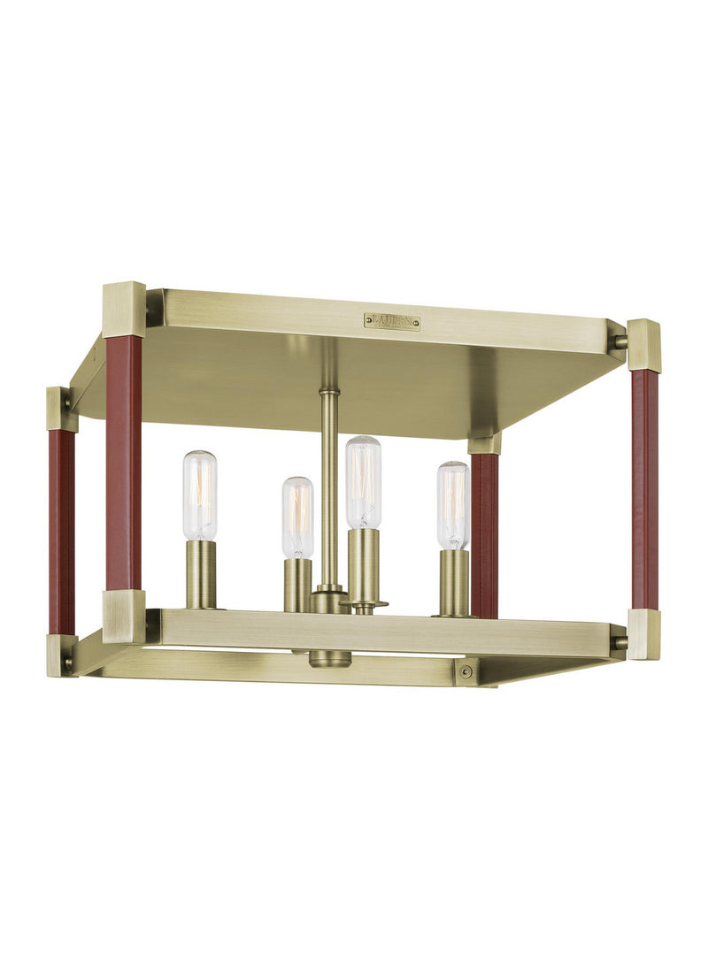 Four Light Flush Mount<br /><span style="color:#4AB0CE;">Entrega: 4-10 dias en USA</span><br /><span style="color:#4AB0CE;font-size:60%;">PREGUNTE POR ENTREGA EN PANAMA</span><br />Collection: Hadley<br />Finish: Time Worn Brass