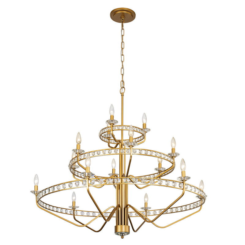 15 Light Chandelier<br /><span style="color:#4AB0CE;">Entrega: 4-10 dias en USA</span><br /><span style="color:#4AB0CE;font-size:60%;">PREGUNTE POR ENTREGA EN PANAMA</span><br />Collection: Monroe<br />Finish: Antique Gold