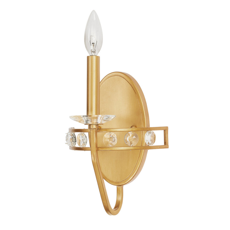 One Light Wall Sconce<br /><span style="color:#4AB0CE;">Entrega: 4-10 dias en USA</span><br /><span style="color:#4AB0CE;font-size:60%;">PREGUNTE POR ENTREGA EN PANAMA</span><br />Collection: Monroe<br />Finish: Antique Gold