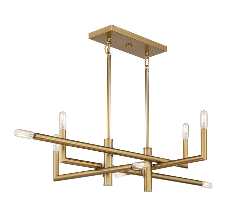 Eight Light Linear Chandelier<br /><span style="color:#4AB0CE;">Entrega: 4-10 dias en USA</span><br /><span style="color:#4AB0CE;font-size:60%;">PREGUNTE POR ENTREGA EN PANAMA</span><br />Collection: Cristofer<br />Finish: Warm Brass